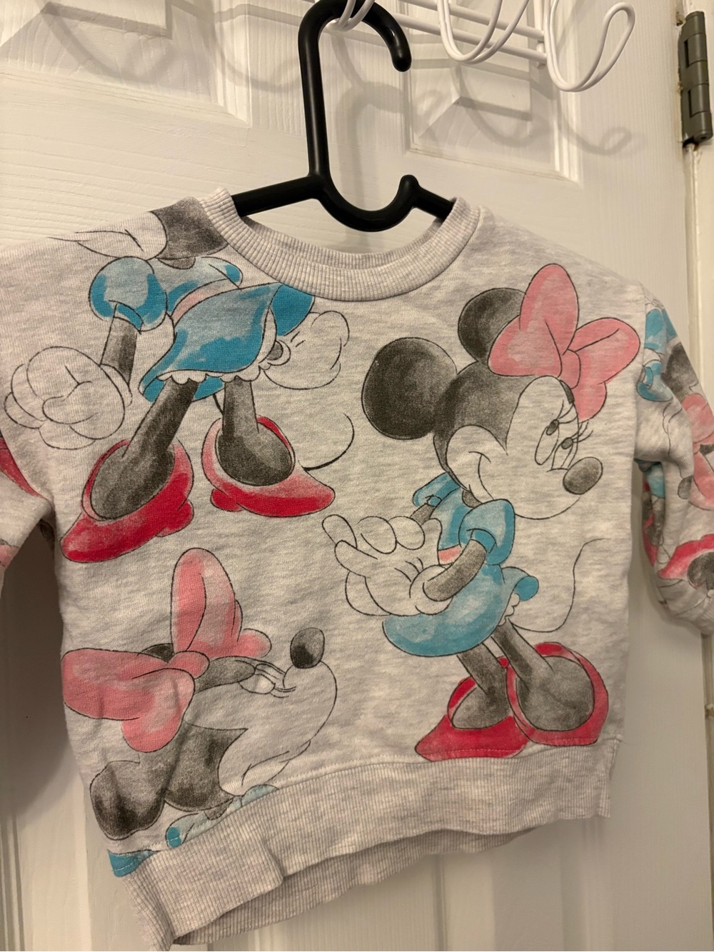 Disney Gray Sweatshirt with Pink Bow and Blue Dress Minnie Print